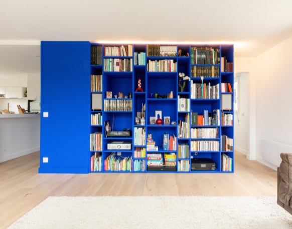 mobibam bibliotheque sur mesure bleue mdf brut à peindre