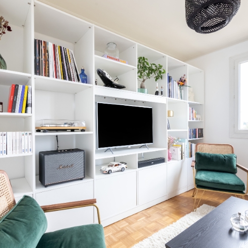 mobibam bibliotheque tv sur mesure bois blanc